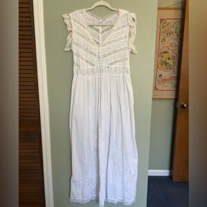 Vintage 1980s White Cotton Lace Boho Edwardian Style Summer Dress or Nightgown